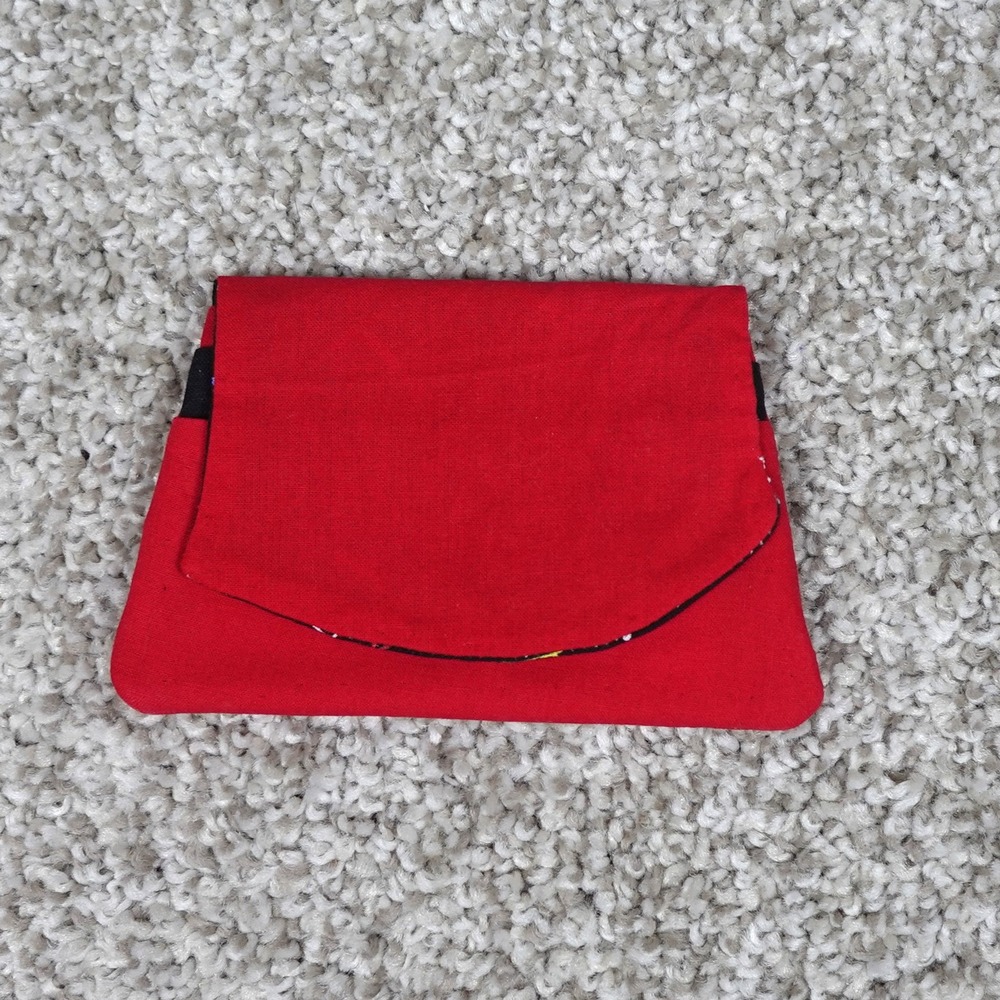 Handmade Red Fabric Pocket Wallet Alphabet Print Lining Snap Closure Pouch